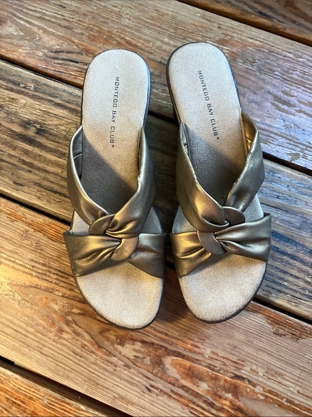 Montego Bay Club Metallic Gold Knot Slide Sandals